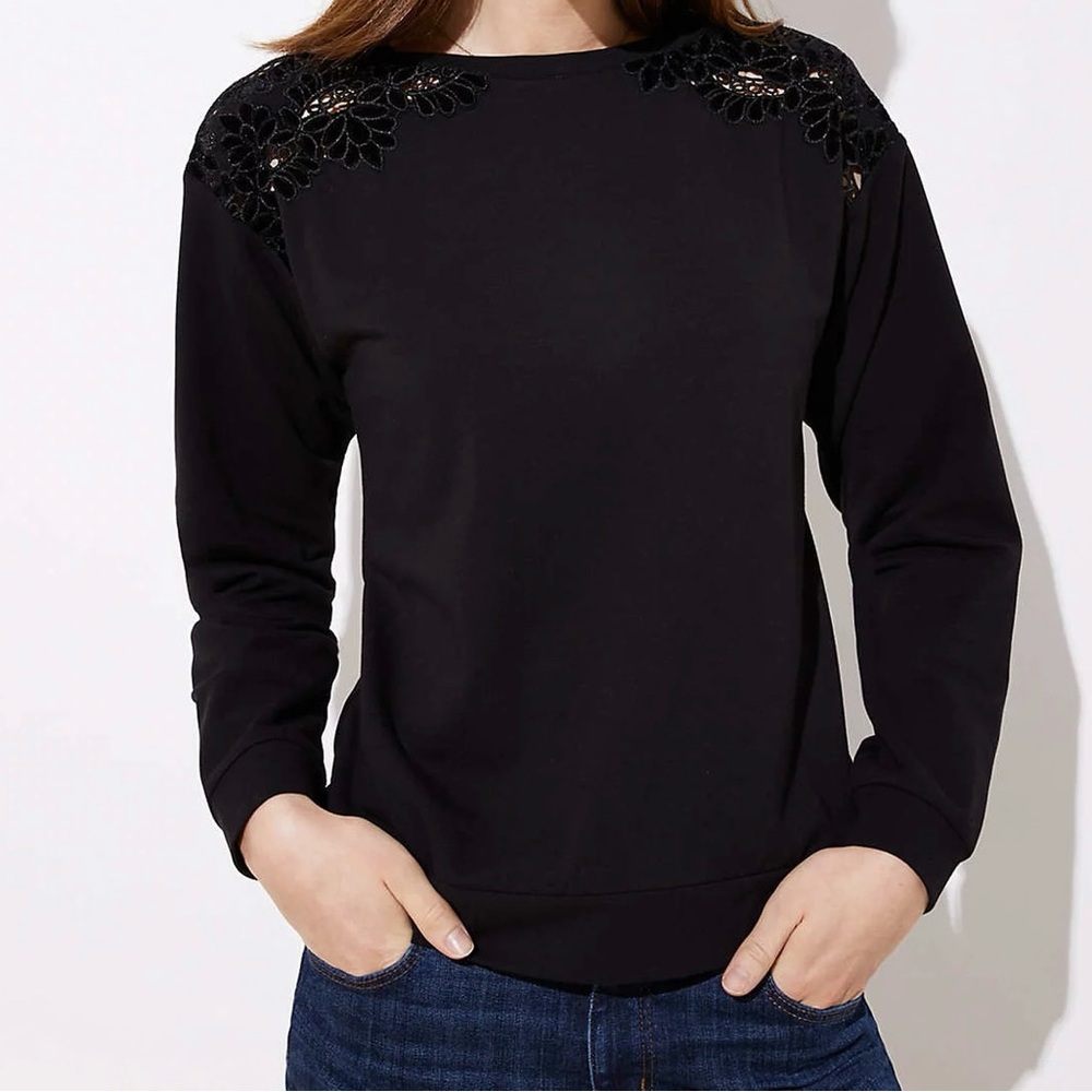 LOFT Velvet Lace Shoulder Sweatshirt